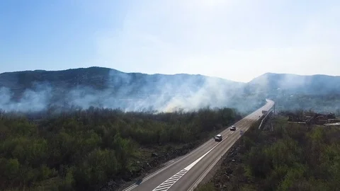 Landscape Covered by Smoke from Forest Fire Stock Footage 121644943