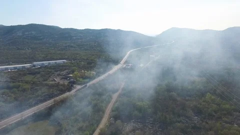 Landscape Covered by Smoke from Forest Fire Stock Footage 121647935