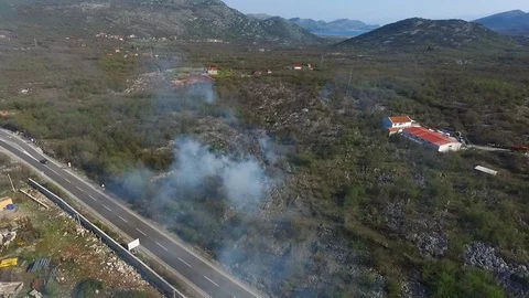 Landscape Covered by Smoke from Forest Fire Stock Footage 121649097