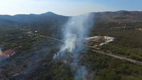 Landscape Covered by Smoke from Forest Fire Stock Footage 121654834