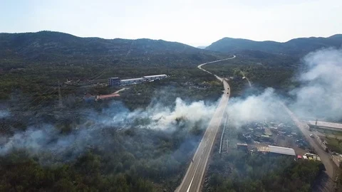 Landscape Covered by Smoke from Forest Fire Stock Footage 121655463