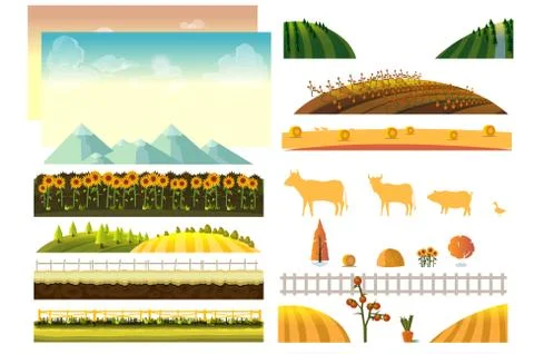 Landscape creator. Vector collection of landscape and farming design elements 스톡 일러스트