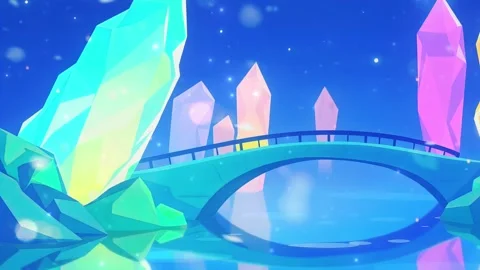 Landscape of Crystals and Rainbow Bridge - Rainbow Animated Space Stock Footage 305730107