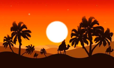 Landscape of the desert at dusk Stock Illustration