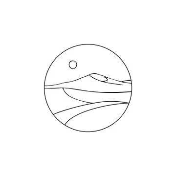 Landscape with desert with sun inside the circle Stock Illustration