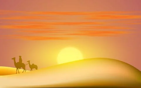 Landscape of the desert in sunset Stock Illustration