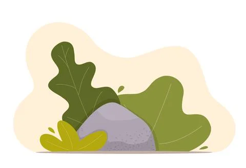 Landscape design composition with bushes and stone. Cute floral composition f Stock Illustration