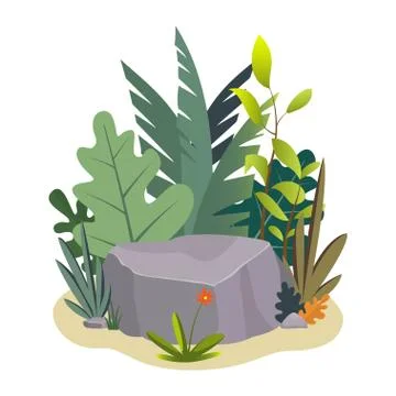 Landscape design composition with plant and stones. Cute floral composition f Stock Illustration