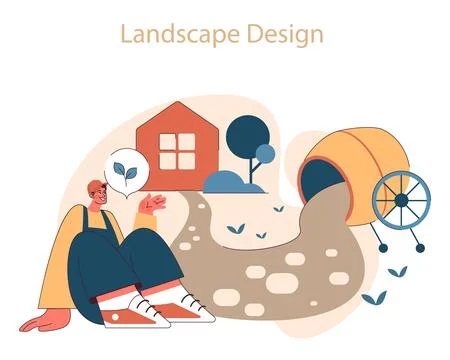 Landscape design. Creative landscape architect planning outdoor space Stock Illustration