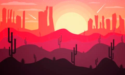 Landscape design of the desert with cacti Stock-Illustration