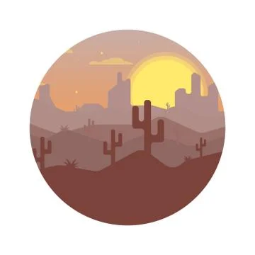 Landscape design of the desert with cacti Stock Illustration