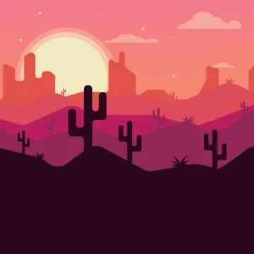 Landscape design of the desert with cacti Stock Illustration