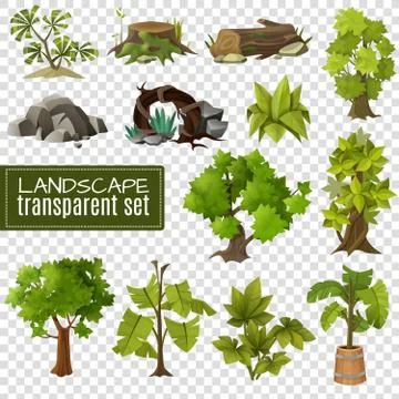 Landscape  Design Elements Set Transparent Background Illustrazione stock