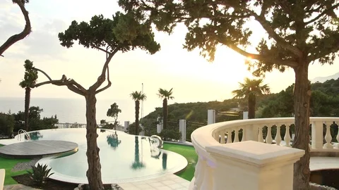 Landscape design of the pool Stock Footage 88671487