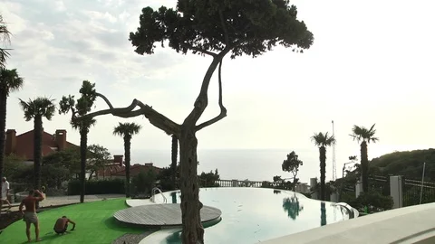 Landscape design of the pool Stock Footage 88671497