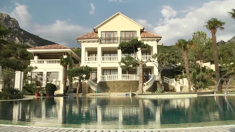 Landscape design of the pool Stock Footage 88671535