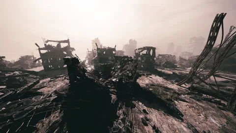 Landscape of destruction and desolation in a post apocalyptic setting Stock Footage 331419598
