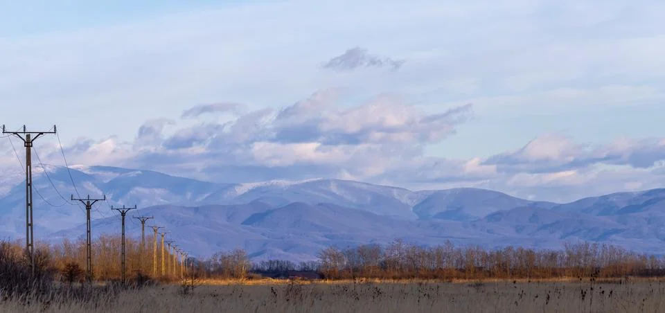 A landscape with distant mountains Stock Photos