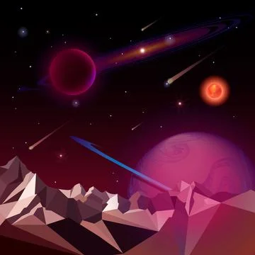 Landscape of a distant planet in open space. Empty fantastic planet Illustrazione stock