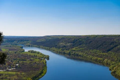Landscape of the Dniester river in spring Stock Photos