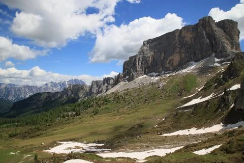 Landscape of the Dolomites along the path between the Giau pass and Mount Formin Stock Photos