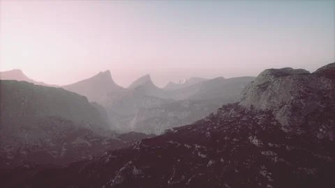 Landscape of the Dolomites Mountain Range covered in the fog Stock Illustration