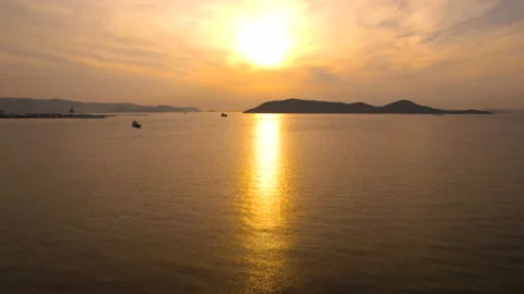 Landscape of Dramatic Sea and Waves at Sunset in Summer,  Drone used Stock Footage 155464749