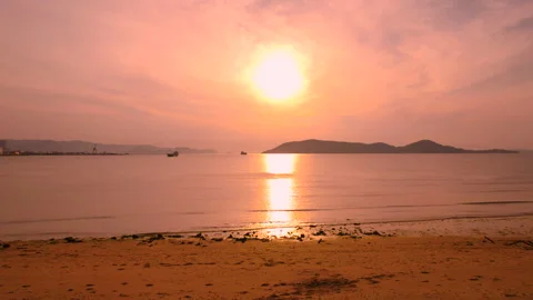 Landscape of Dramatic Sea and Waves at Sunset in Summer,  Drone used Stock Footage 155464817