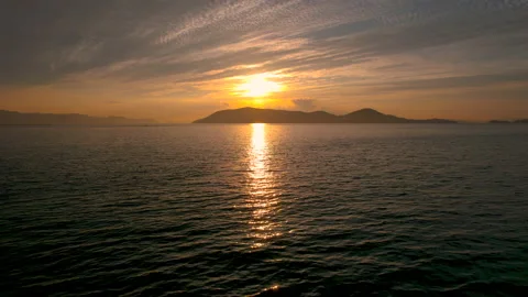 Landscape of Dramatic Sea and Waves at Sunset in Summer,  Drone used Stock Footage 156741662