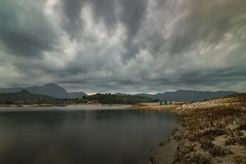 Landscape with dramatic sky with clouds from the DANA Alice 스톡 사진