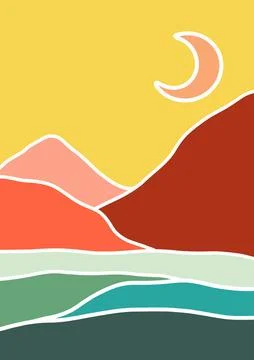 Landscape drawing in digital vector format in pastel colors Stock Illustration