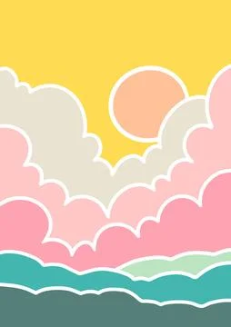 Landscape drawing in digital vector format in pastel colors Stock Illustration