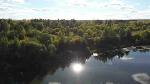 Landscape from drone (Quadcopter). River bay, lake. Video stock 139047407