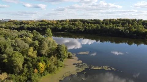 Landscape from drone (Quadcopter). River bay, lake. Video stock 139047431