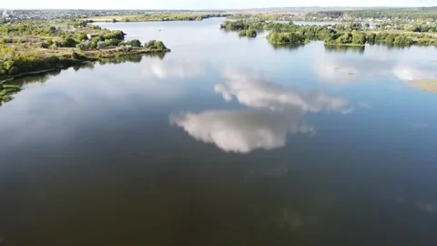 Landscape from drone (Quadcopter). River bay, lake. Video stock 139047448