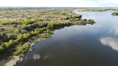 Landscape from drone (Quadcopter). River bay, lake. Video stock 139047472