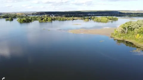 Landscape from drone (Quadcopter). River bay, lake. Video stock 139047500