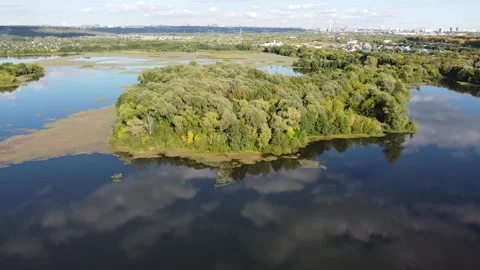 Landscape from drone (Quadcopter). River bay, lake. Video stock 139047516