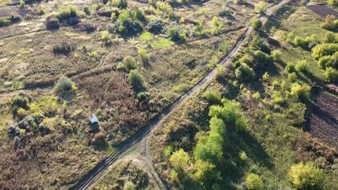Landscape from drone (Quadcopter). River bay, lake. Fields of farm. Video stock 139047526