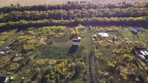 Landscape from drone (Quadcopter). River bay, lake. Fields of farm. Video stock 139047541