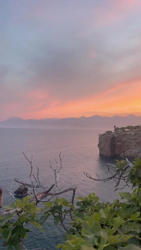 Landscape during sunset by Mediterranean coast Stock Footage 336981403