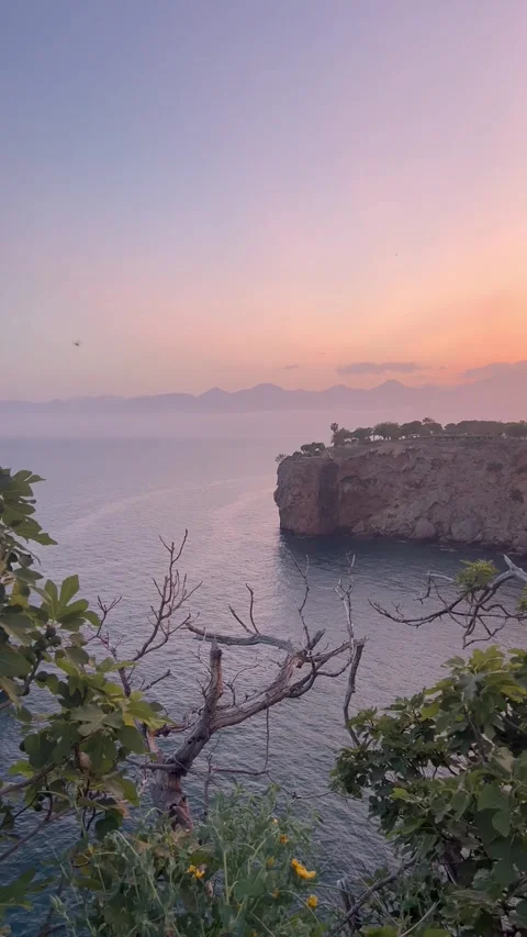 Landscape during sunset by Mediterranean coast Stock Footage 337000277