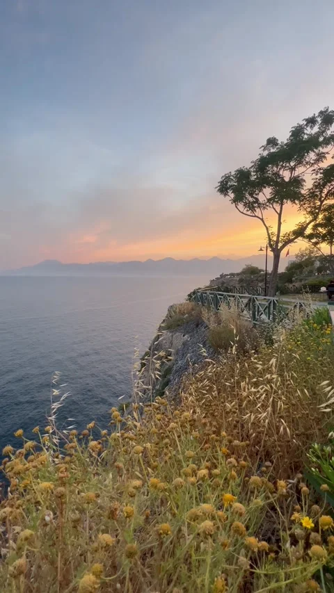 Landscape during sunset by Mediterranean coast Stock Footage 337001045