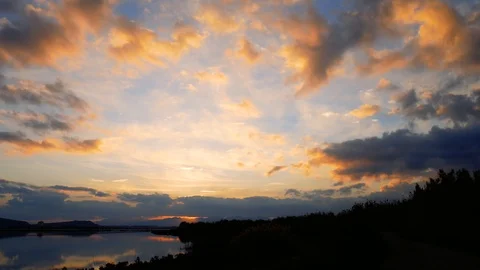 Landscape of Dusk Sunset and Clouds, Panning Skyline, Cagliari (Sardinia), 4K Stock Footage 92248578