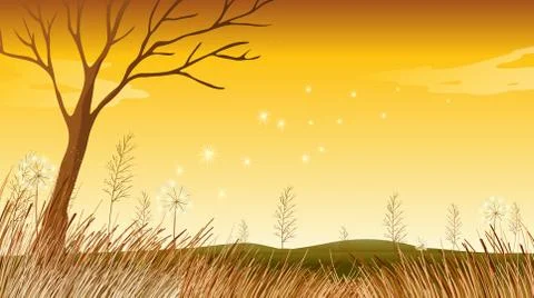 A landscape with a dying tree Stock Illustration