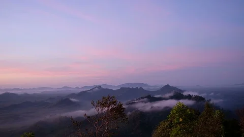 Landscape in early morning from high angle view at Wangpamek Stock Footage 90050136