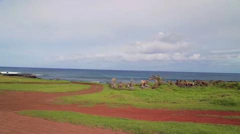 Landscape of the Easter Island and Pacific Ocean, Chile Stock Footage 64874037