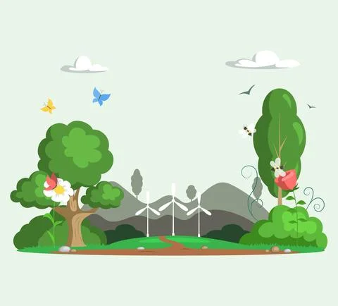 Landscape with ecology concept. Environmental ecosystem in rural areas. Nature Stock Illustration