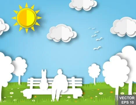 Landscape. The effect of cut paper. Bright. Background. Nature. Print. For yo Stock-Illustration