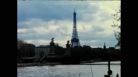 Landscape of the eiffel tower in paris 60s Stock Footage 172197104